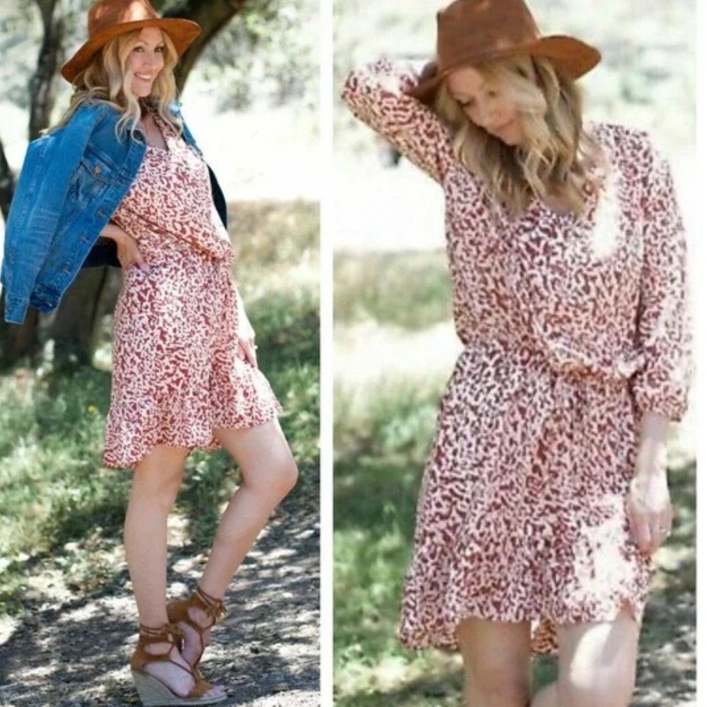 Cabi Orange Sienna Boho Leopard Print Ruffle Hem Dress Sz XS